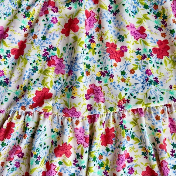 LC Lauren Conrad Floral Smocked Puff Bishop Sleeves Tie Cuffs Lined Dress Sz XS - Picture 6 of 14